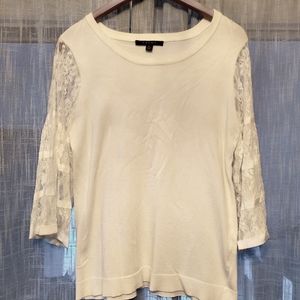 Cyrus white crew neck sweater with lace sleeve
